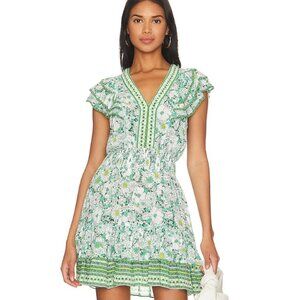 Poupette St. Barth Camilla Floral Ruffled Minidress Green Mid Seventies Garden